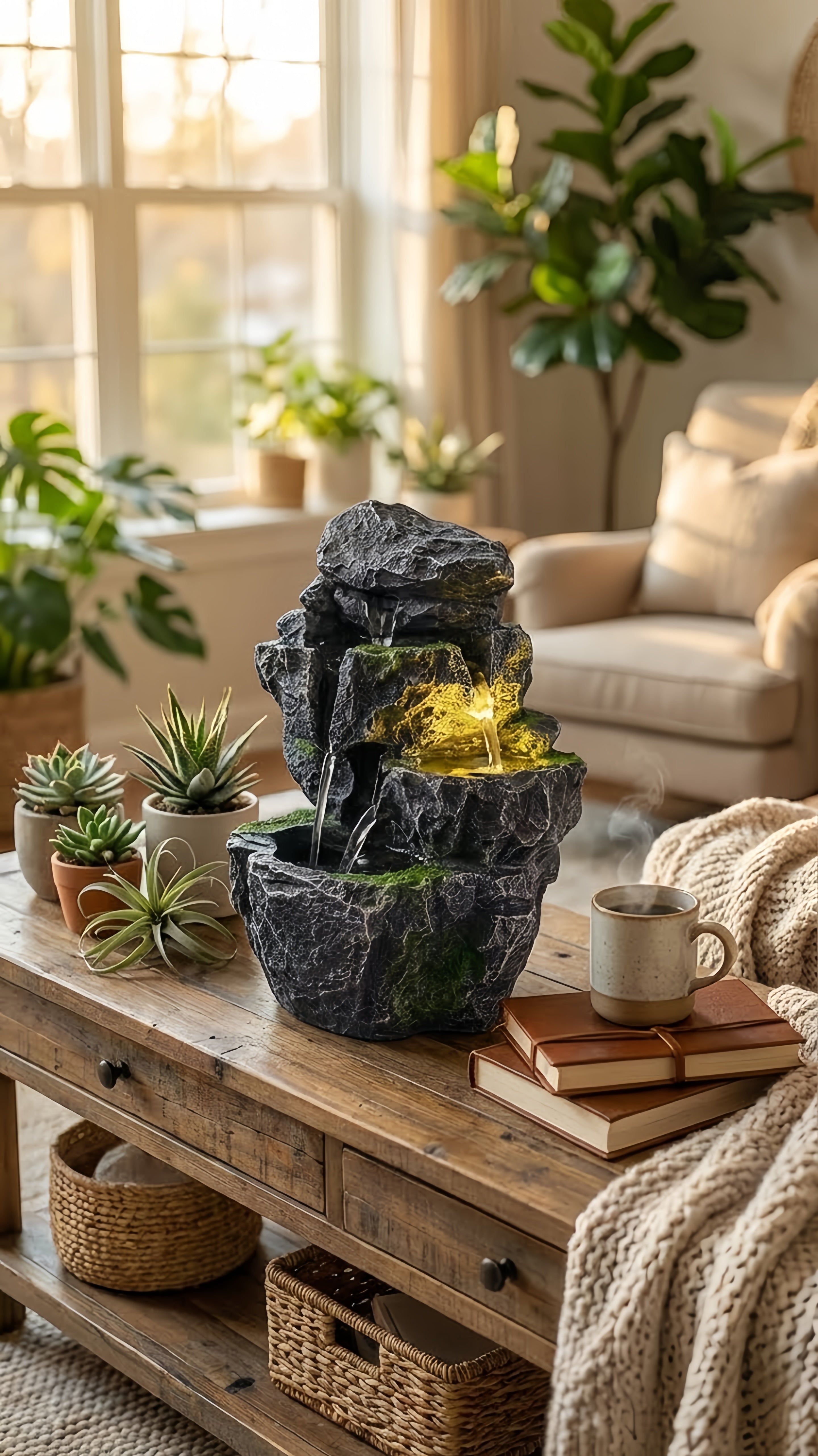 Fontaine LED Intérieure: Votre Oasis de Calme et d'Ambiance Naturelle